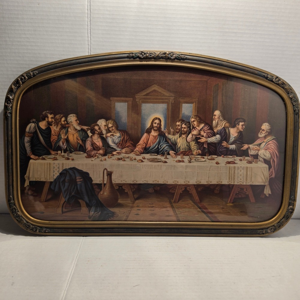 Vintage 1953 The Last Supper Lithograph Framed Religious Wall Art 20.5in